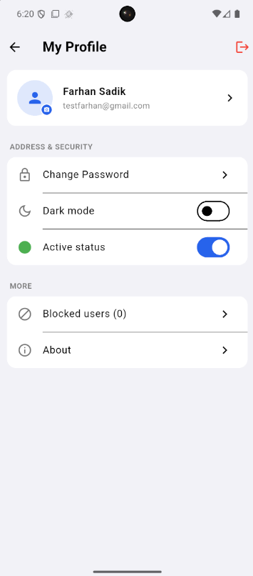 Profile screen